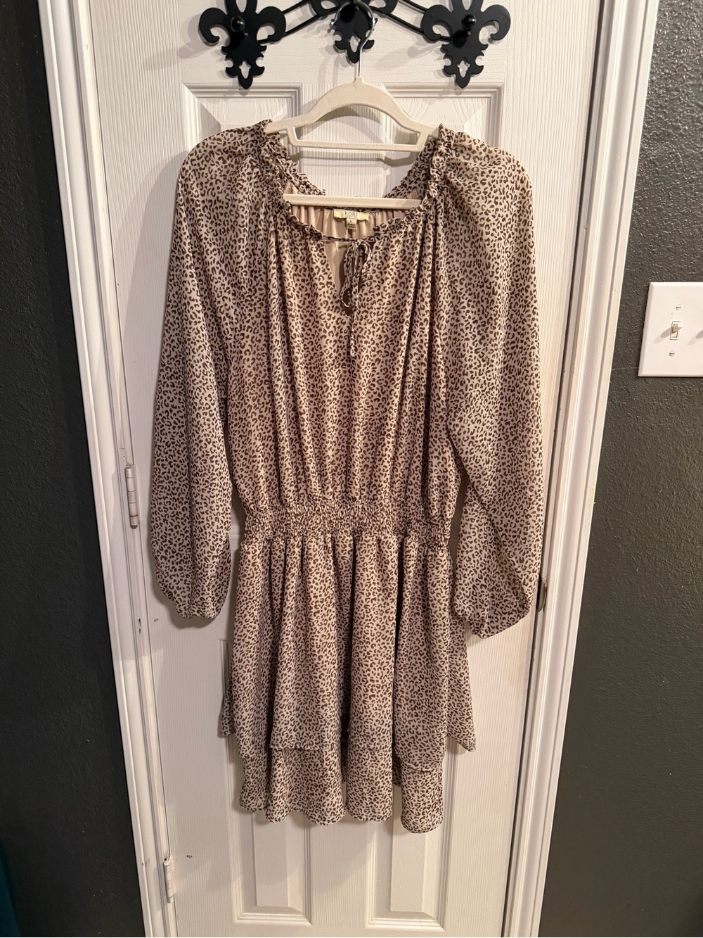 Kori Beige and Brown Leopard-Print Tiered Dress